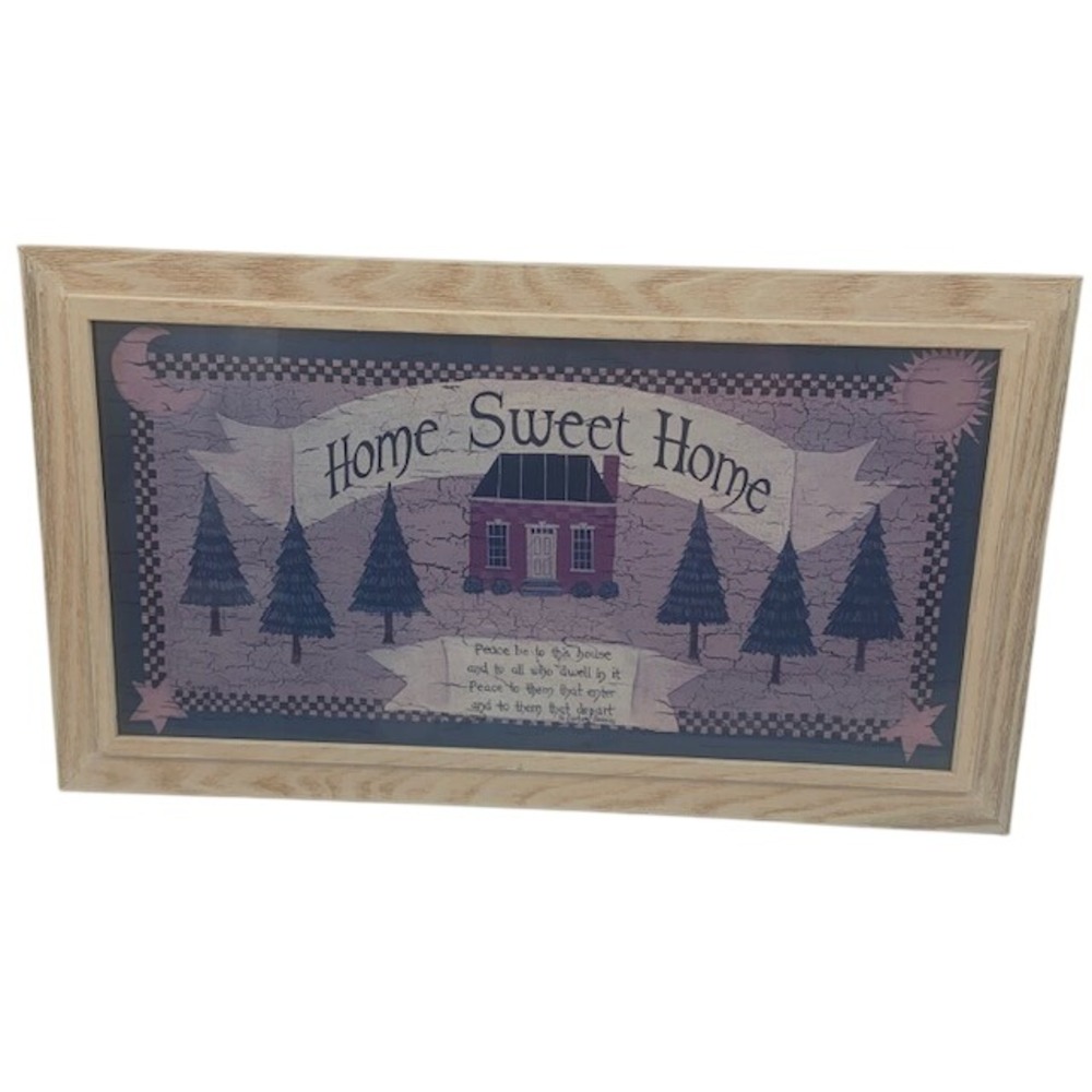 Vintage Linda Spivey Home Sweet Home Framed Print Primitive Country Folk Art